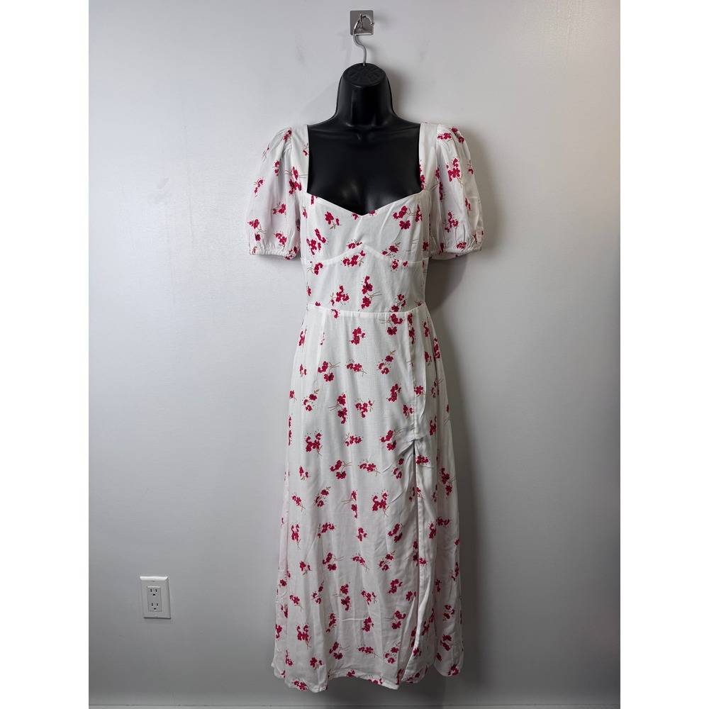 NWT Bardot Women White Floral Gillian Midi Dress Puff Coquette Cottagecore XS